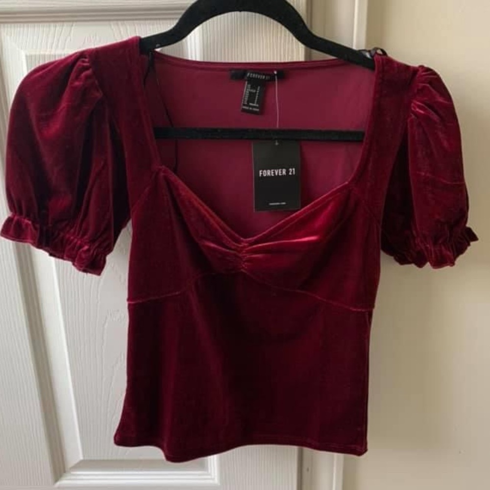 Velvet Crop Top with Puff Sleeves